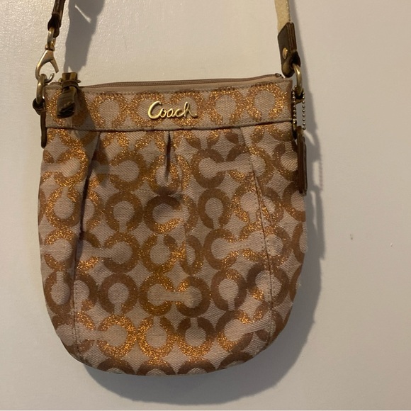 Coach Vintage Y2K Rose Gold Metallic Logo Adjustable Strap Canvas Women's Bag - Picture 1 of 15